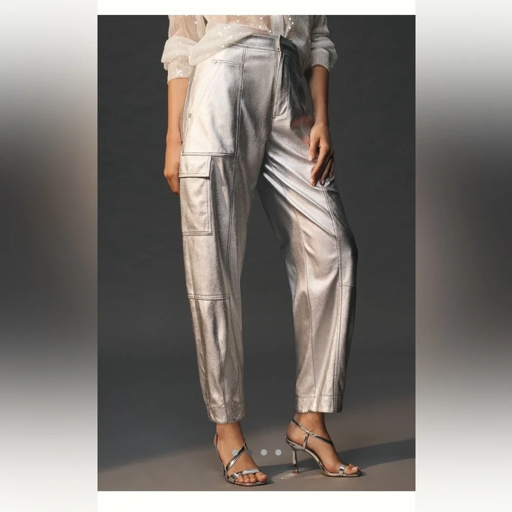 By Anthropologie Faux leather metallic barrel pants - Picture 1 of 4